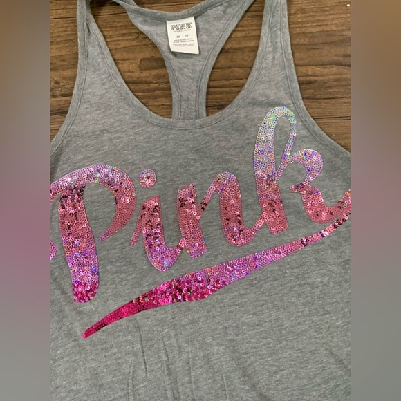 PINK VS OMBRÉ BLING LOGO TANK/ BOYFRIEND SHORTS OUTFIT SET XS - Picture 4 of 9
